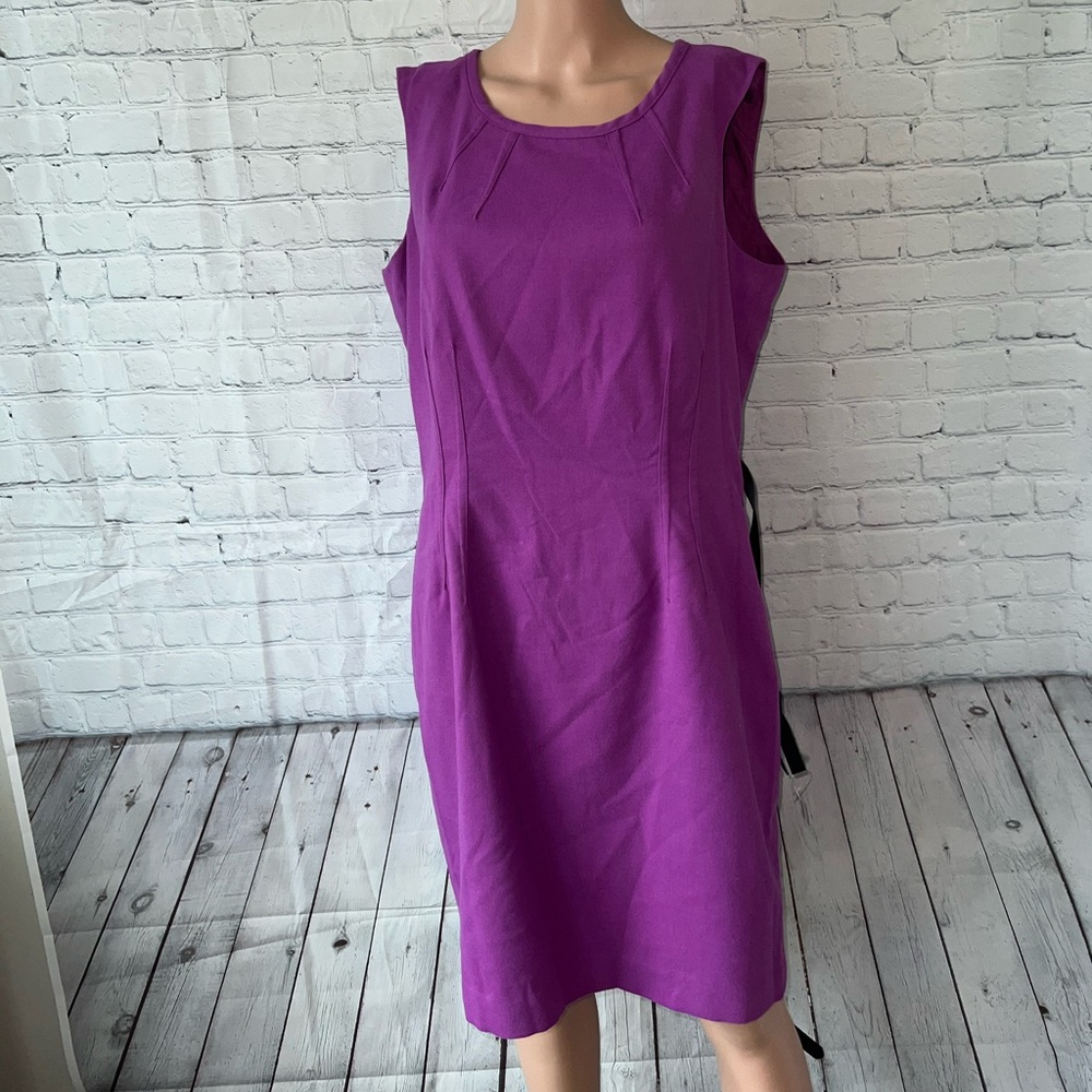 BRAND NEW Worthington Dark Purple Sleeveless Dress with Belt Buckle size 16 - Picture 1 of 14